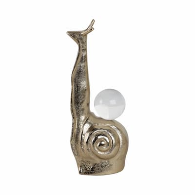 Metal and Glass Snail Figurine with Orb Accent Finish - 10" Gold - 4" x 4" x 10"