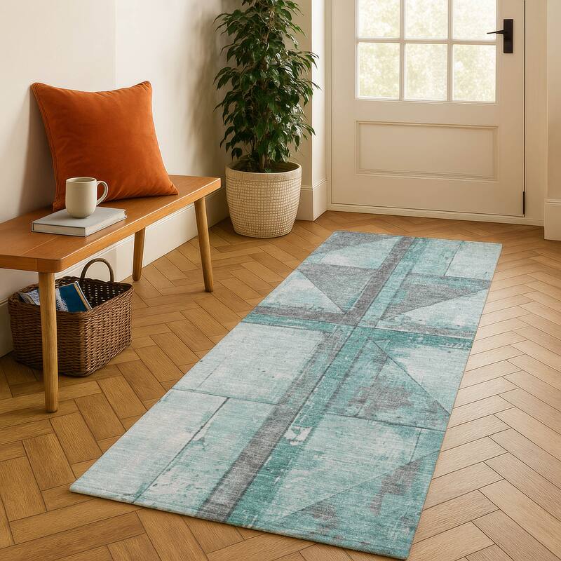 Premium Washable Super Soft Contemporary Geo Mayfield Rug - Teal - 2'3" x 7'6"