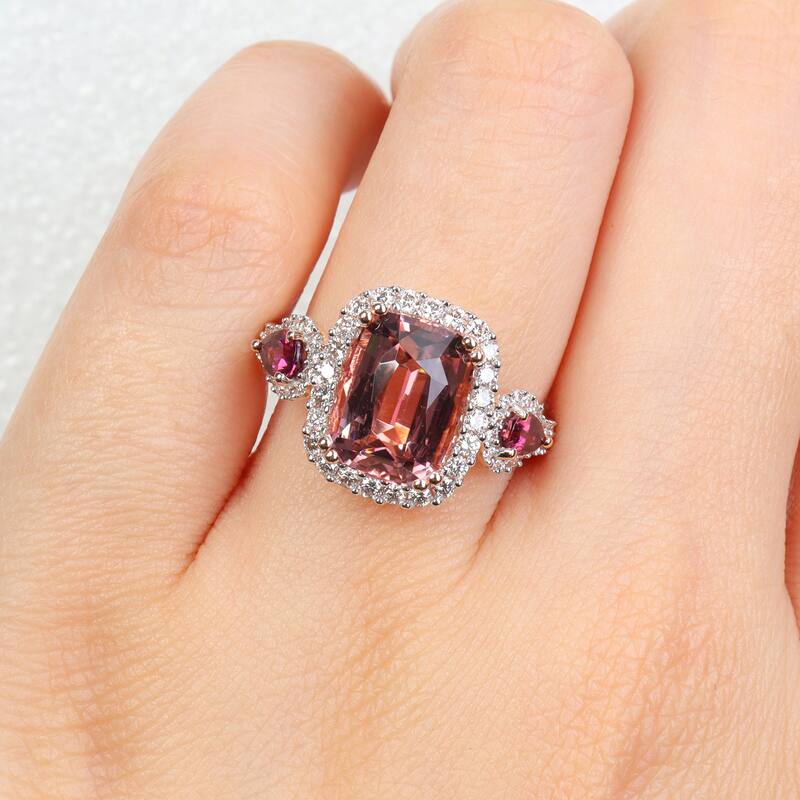 Miadora 4 3/5ct TGW Cushion-Cut Pink Tourmaline 3/5ct TDW Diamond Cocktail Ring in 14k Rose Gold