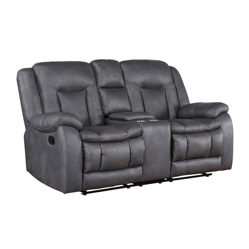 Olaf Dual Manual Recliner Loveseat, Dark Gray Faux Leather 77 Inch