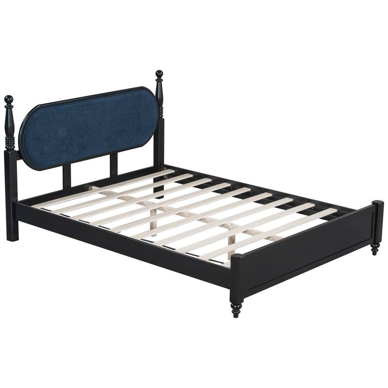 Christopher Knight Home - Alderwick Modern Upholstered Headboard Wood Low-Profile Platform Bed with Slatted Support