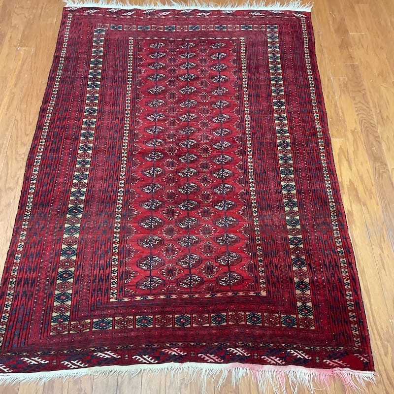 HERAT ORIENTAL Antique 1960's Handmade Turkoman Wool Rug - 4'2" x 6'1"