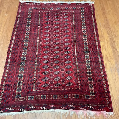 HERAT ORIENTAL Antique 1960's Handmade Turkoman Wool Rug - 4'2" x 6'1"