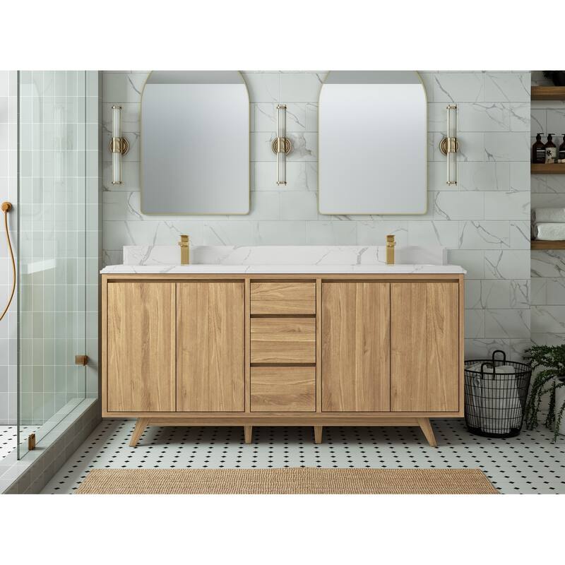 Willow Collections 72 in. W x 22 in. D s Madison Teak Double Sink Bathroom Vanity with Countertop