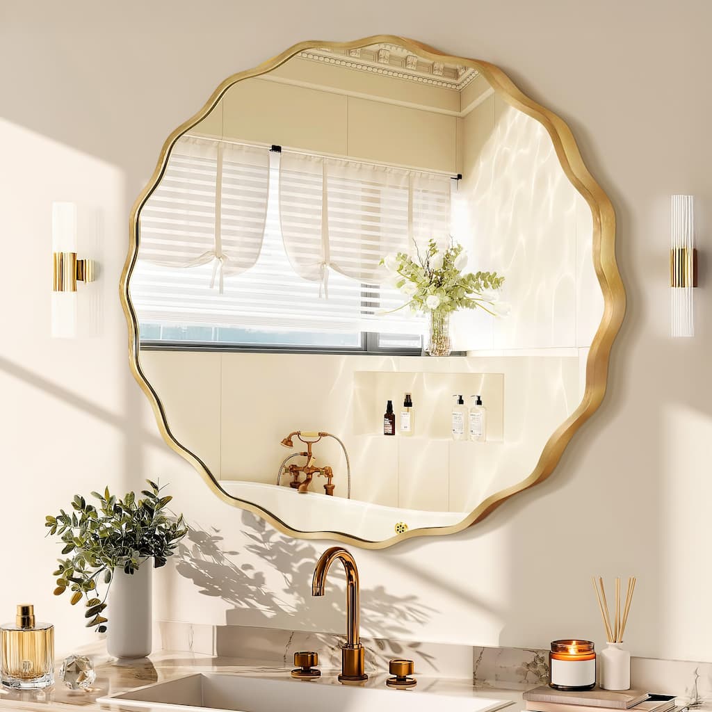 Wavy Round Aluminum Alloy Framed Wall Mirror Bathroom Vanity Mirror