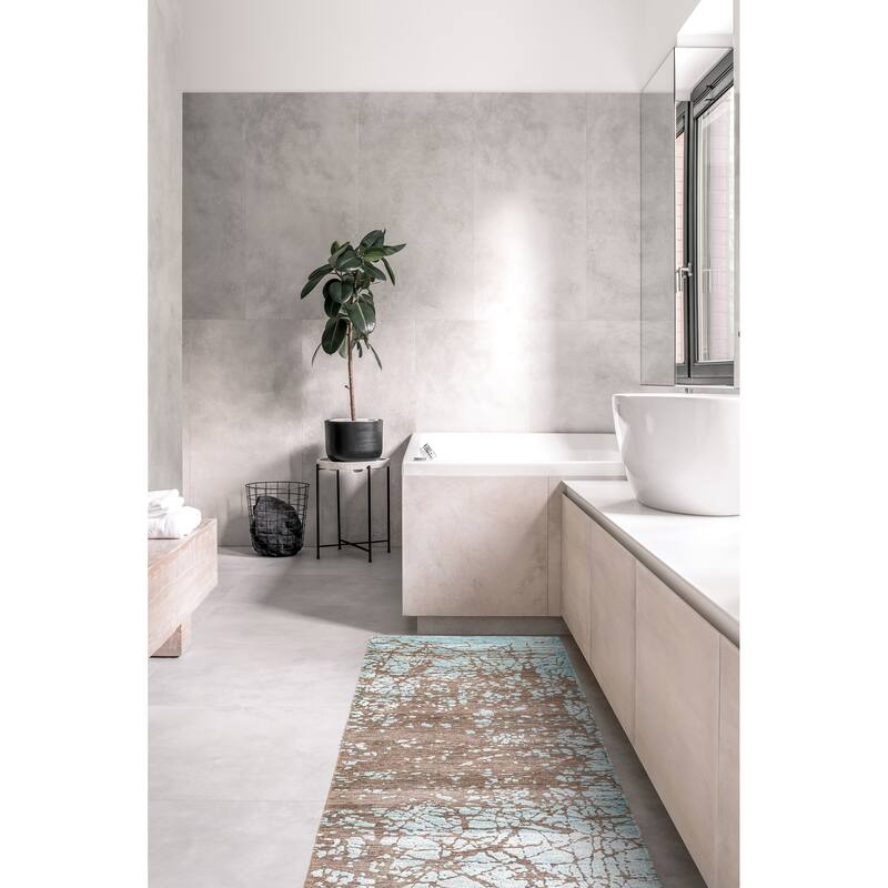 ECARPETGALLERY Hand-knotted Legacy Aqua, Dark Grey Silk, Wool Rug - 2'6 x 11'11