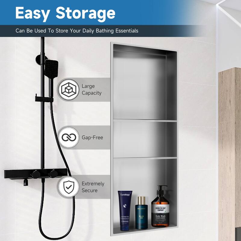 WIZ 12.8-inch W x 30.8-inch H x 4-inch D Stainless Steel Shower Niche