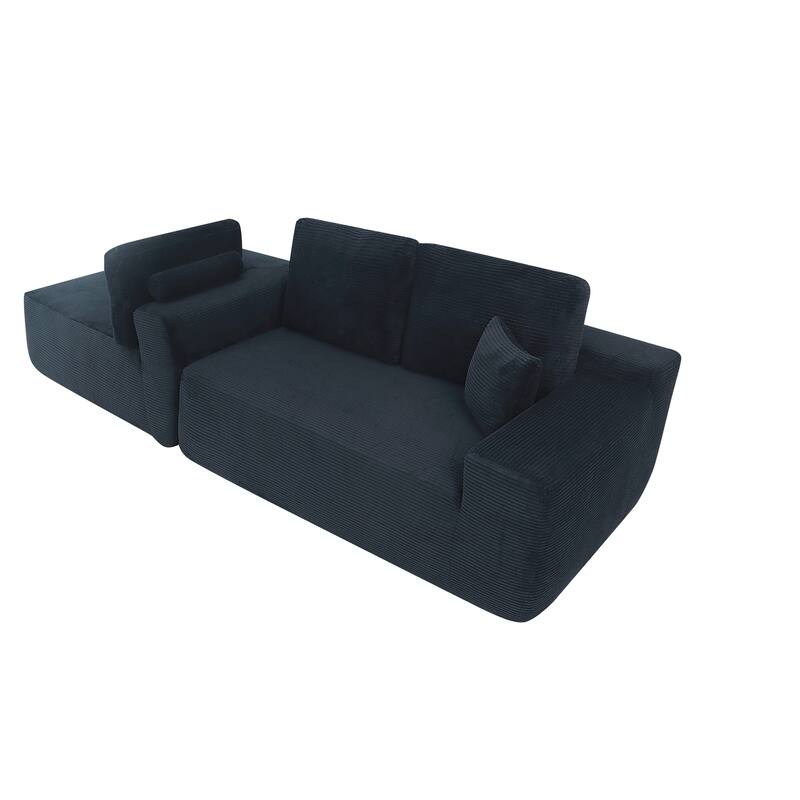 Oversized Corduroy Corner Sofa with Chaise, Boneless L-Shaped Sectional Couch, Modular Deep Seat Couches with Pillows