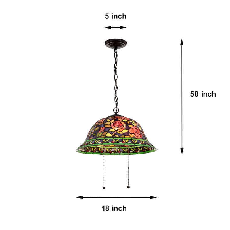 Tiffany-style Southern Belle Rose Hanging Lamp