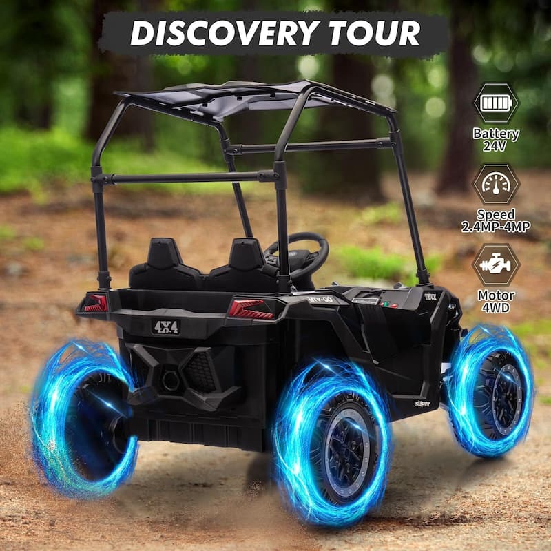 24V 2 Seater Kids Ride On Utv, 4WD Electric Truck with Sun Shade