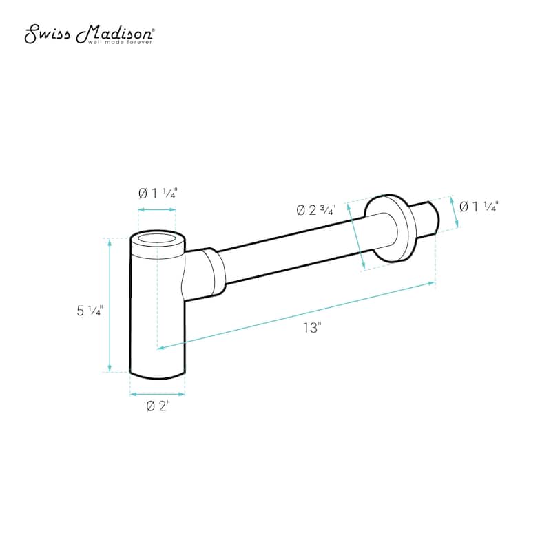 Bottle Trap Drain, Matte White - 5.25" x 13" 5.25"