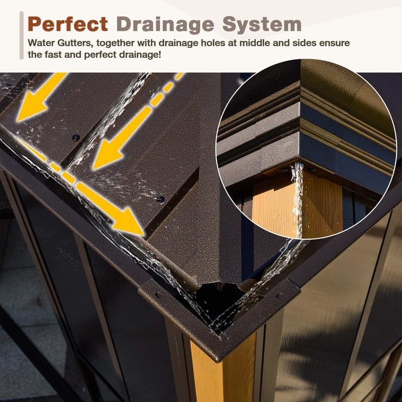 Outdoor Hardtop Sunroom Gazebo with Double Roof & Sliding Doors, All-Season Aluminum Outdoor Pergola, PE Screens&Lockable Design