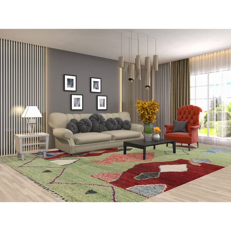 Tribal Moroccan Oriental Wool Area Rug Hand-knotted Living Room Carpet - 9'0" x 12'5"