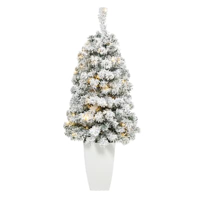 3.5' Flocked Artificial Christmas Tree with 50 Clear LED in Planter