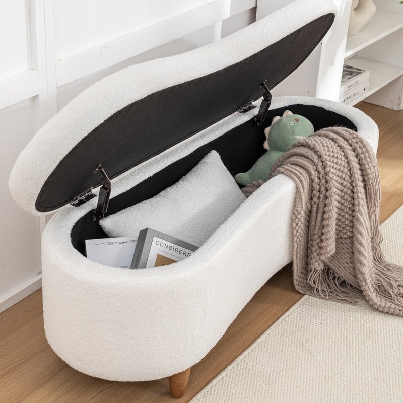 Modern Glam Teddy Fabric Upholstered Storage Ottoman Bench