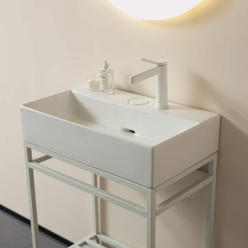 24" Bathroom Sink without Cabinet, White Ceramic Basin