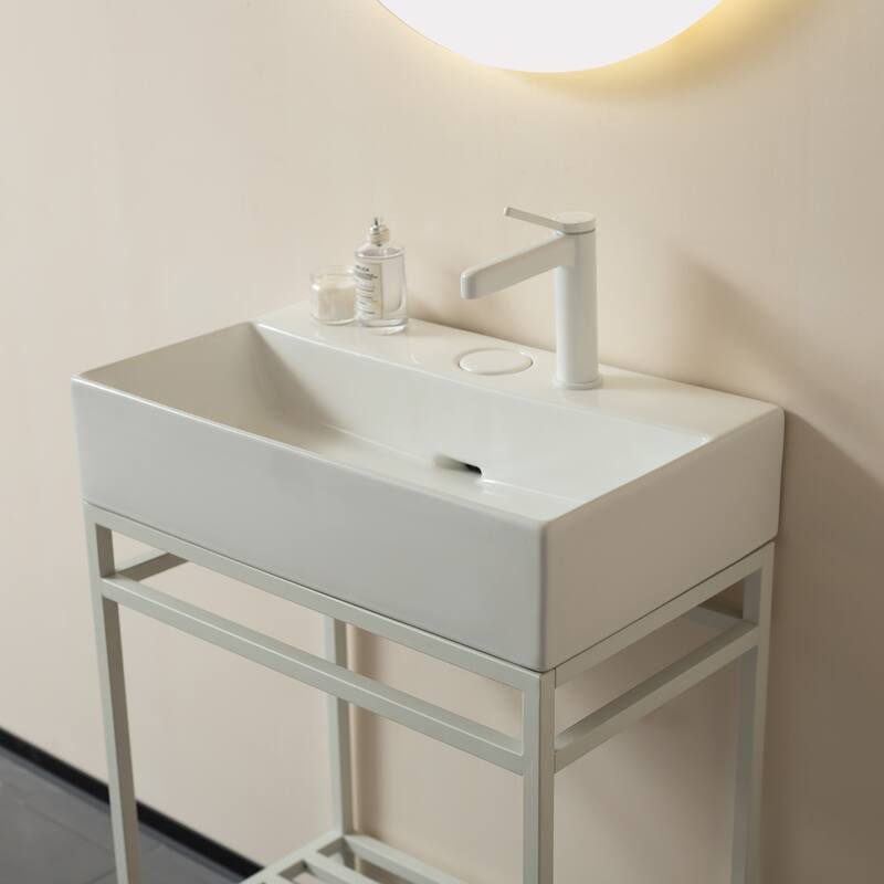 GDFStudio - Lofi Modern 24" Ceramic Basin with Drainer Control Button, Glossy Finish, WITHOUT Cabinet - White