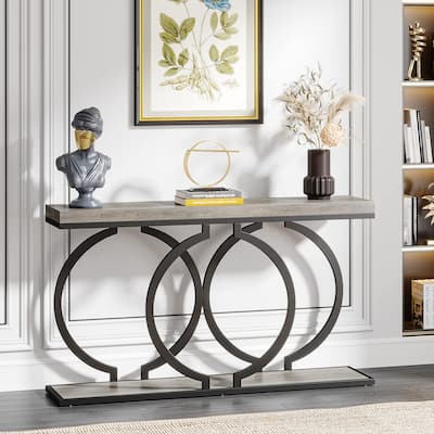 55 inch Gold Console Table, Faux Marble Entryway Table Narrow Long Sofa Table, Modern Accent Table for Living Room