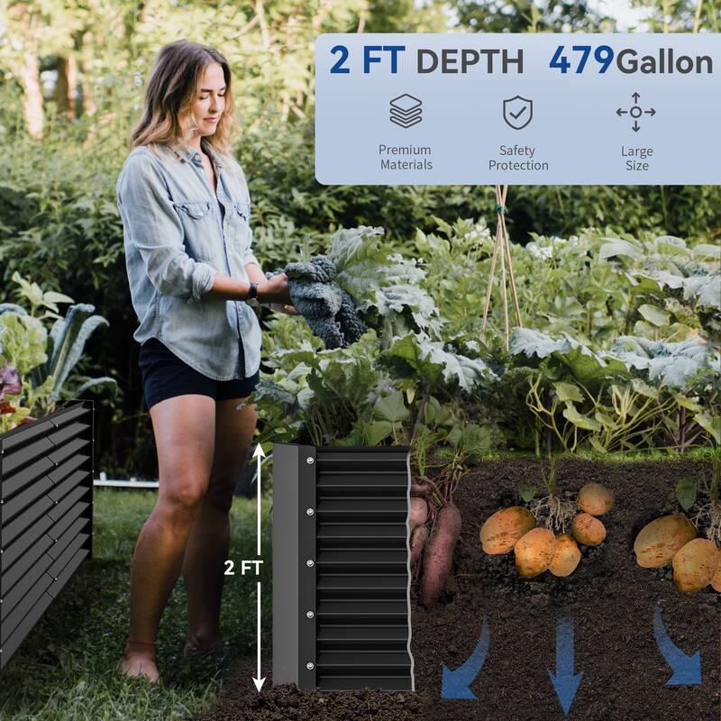Moasis Outdoor Metal Raised Garden Bed with Gloves