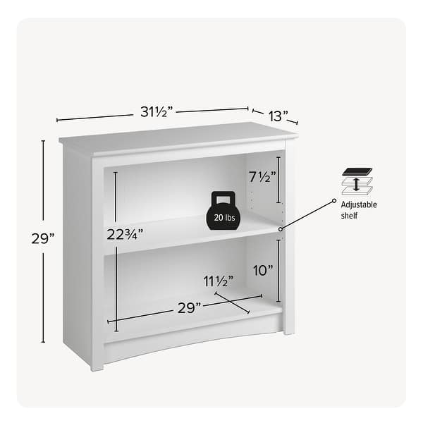dimension image slide 2 of 5, Prepac Home Office 2-Shelf Bookcase - 31.5" W x 29" H x 13" D