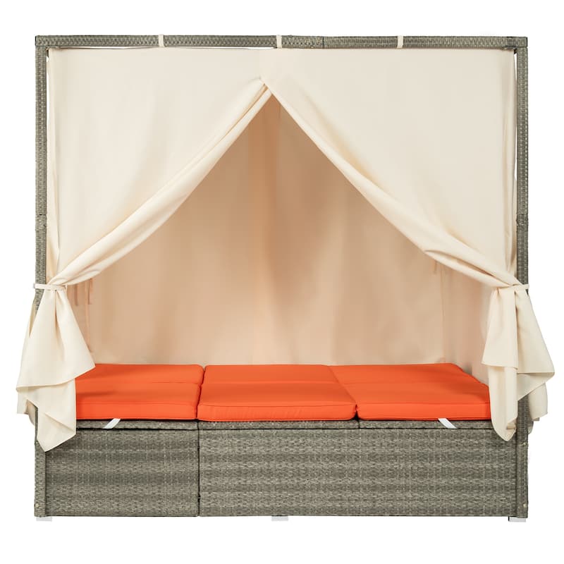 Roomfitters Outdoor Canopy Daybed with Cushions, Hidden Storage, Adjustable Lounge Chair, Retractable Canopy, for Patios