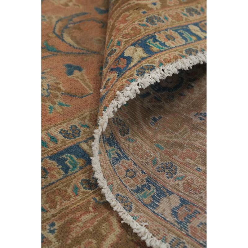 Hand Knotted Oriental 100% Wool Carpet Traditional Floral Pink Mashad Area Rug - 13' 1'' X 9' 8''