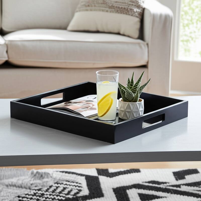 Decorative Wood and Glass Retangle Serving Tray-Home Decor- 18" Black - 17.75"