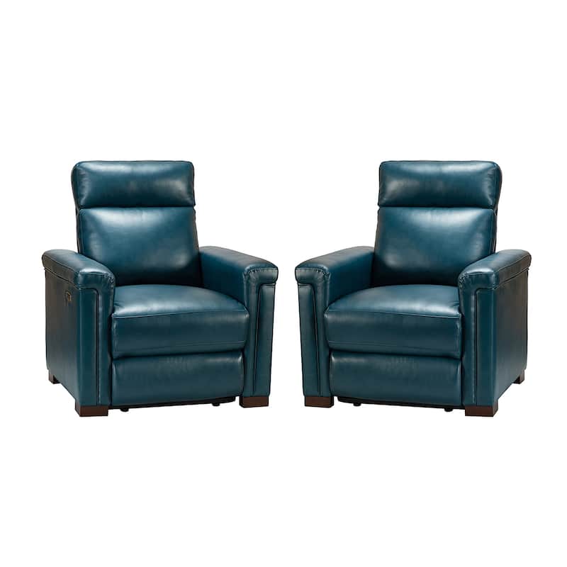 Alicia 34.65" Wide Contemporary Classic Genuine Leather Power Recliner With USB Port, Set of 2