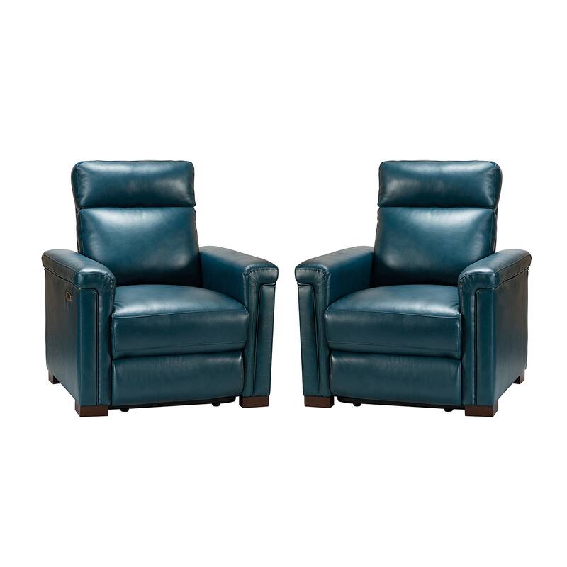 Alicia 34.65" Wide Contemporary Classic Genuine Leather Power Recliner With USB Port (Set of 2)