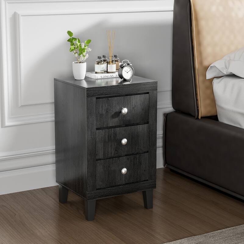 Costway Nightstand Sofa Side Coffee Table with 3 Drawer for Bedroom
