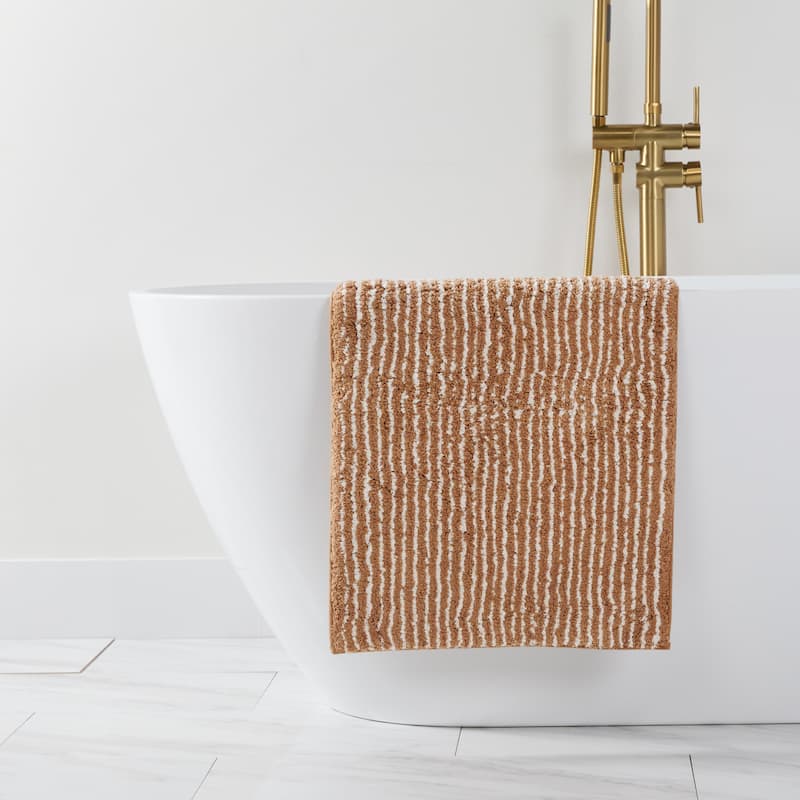 Becky Cameron 100% Cotton Pinstripe Patterned Bath Mat - 24" x 17" - Mocha