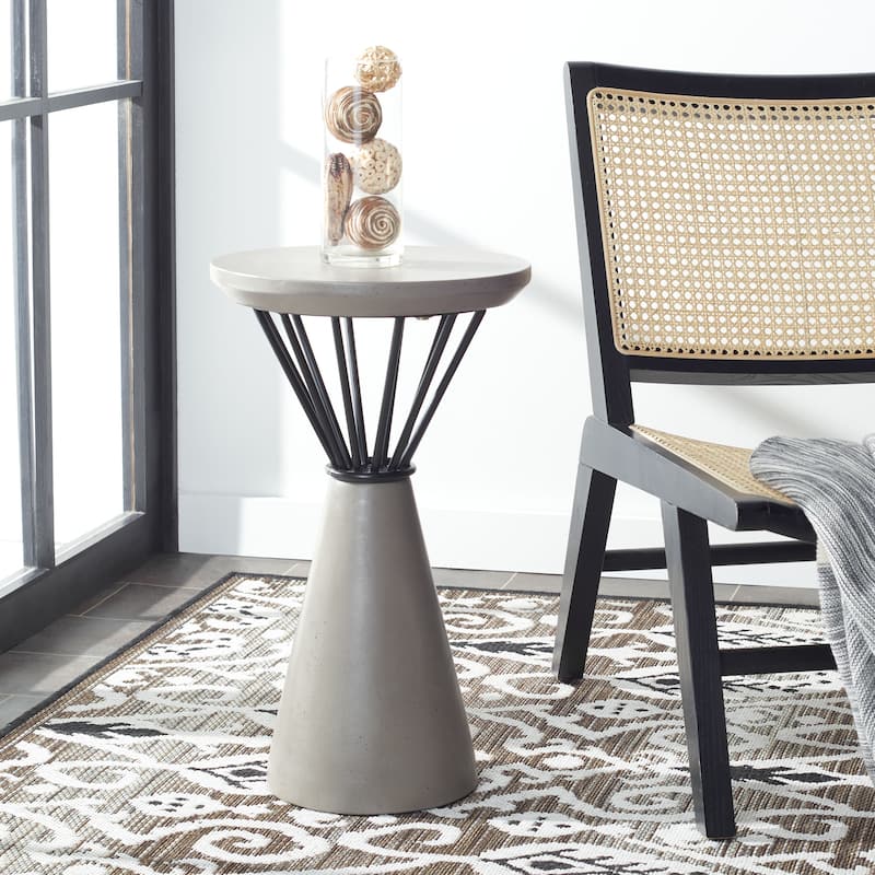 SAFAVIEH Outdoor Fatma Concrete Accent Table - 13.78" W x 13.78" L x 23.03" H - 14Wx14Dx23H - Dark Grey