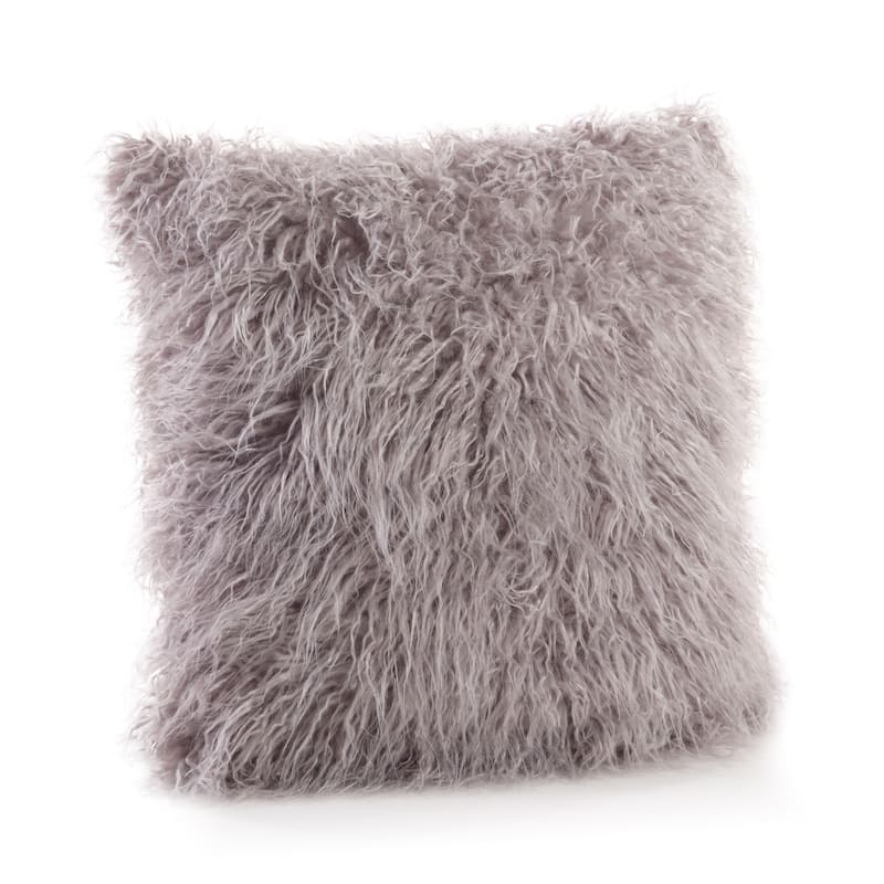 Mongolian Shaggy Faux Fur Throw Pillow - 22x22 - Fog