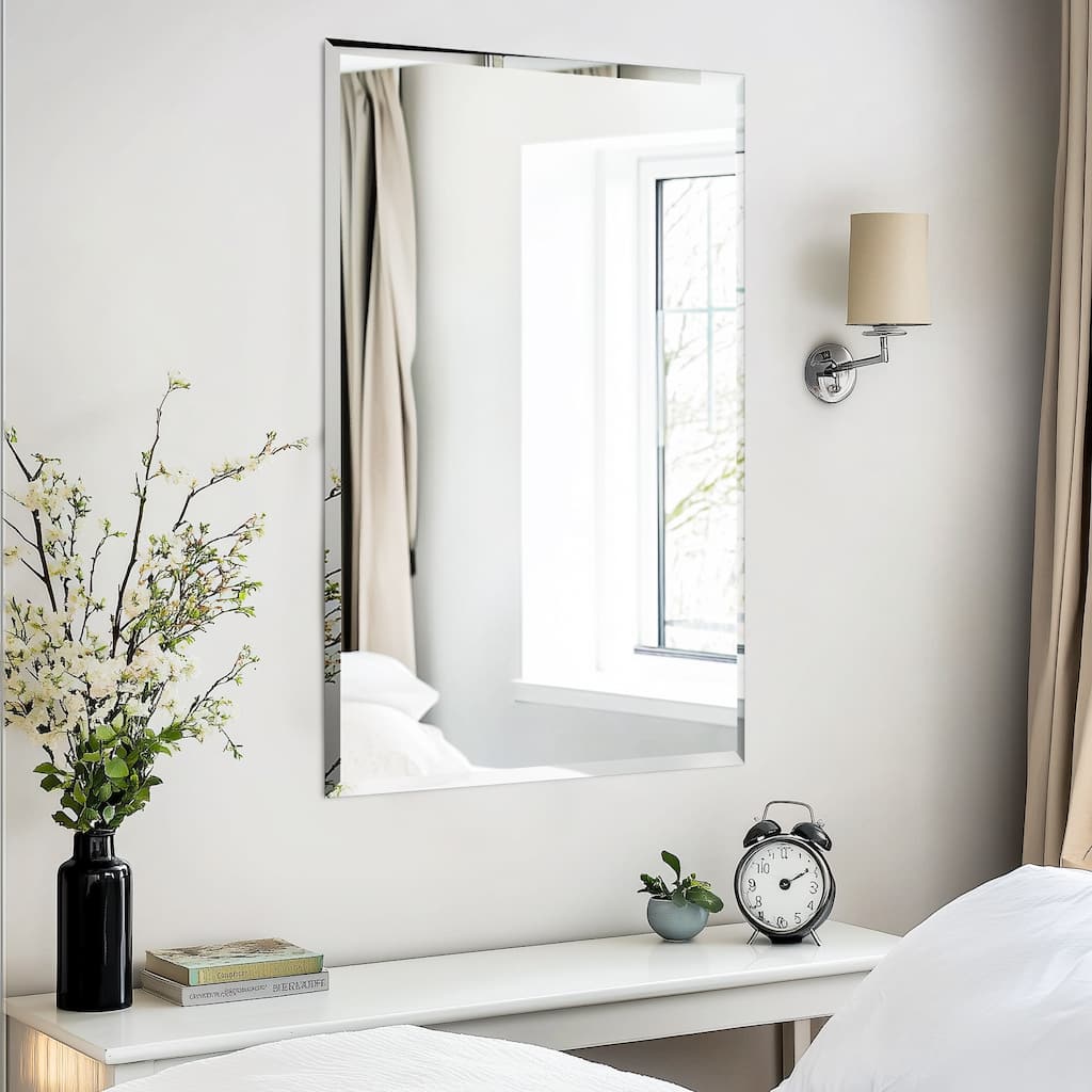 Frameless Bathroom Mirror Wall Mounted Modern Stylish Design with Contemporary Bevelled Edges