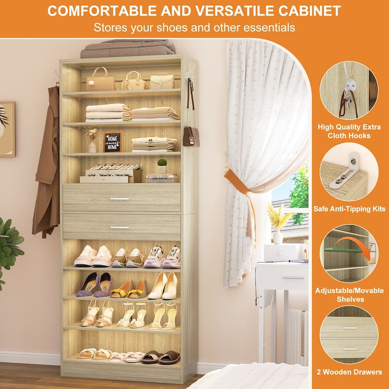 9-Tier Shoe Cabinet with 2 Drawers, Freestanding Closet Organizer with Adjustable Storage Shelves