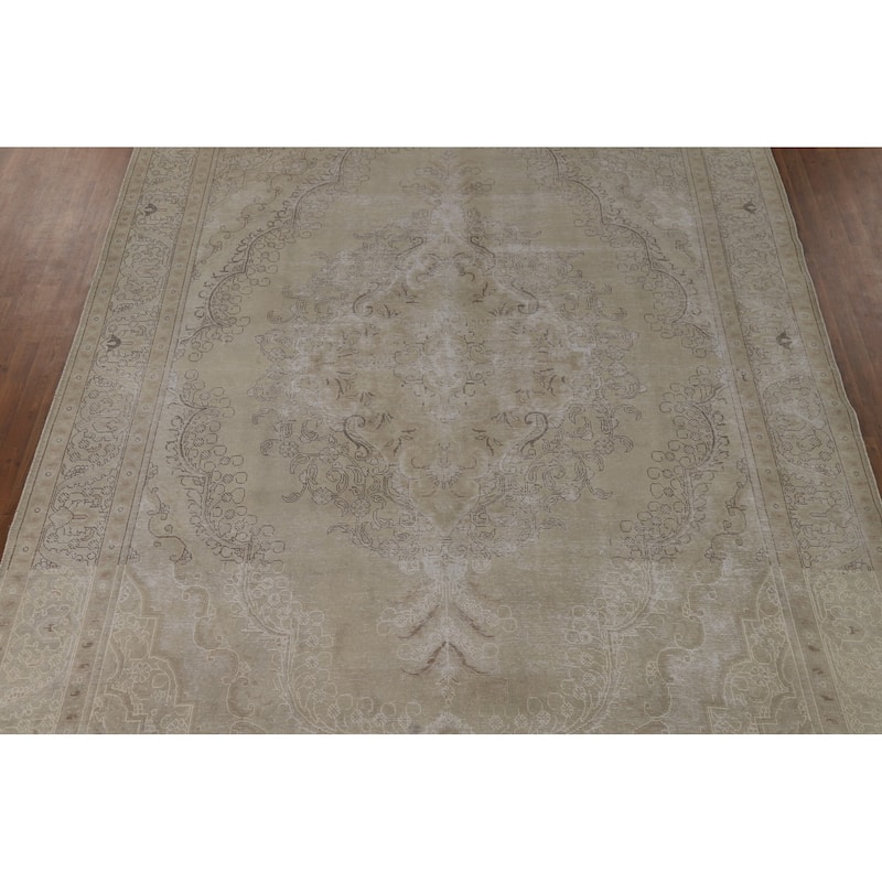 Distressed Tabriz Vintage Persian Rug Bedroom Hand-Knotted Wool Carpet - 9'10" x 12'10"