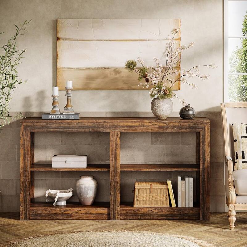59 Inches Farmhouse Console Table, 3 Tiers wood Entryway Table