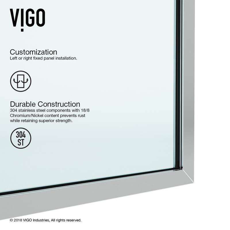 VIGO Zenith 34" W x 74" H Frameless Fixed Shower Screen
