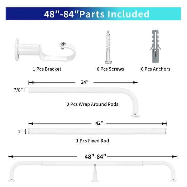 dimension image slide 3 of 25, Energy-saving Wraparound Adjustable French Blackout Curtain Rod Set