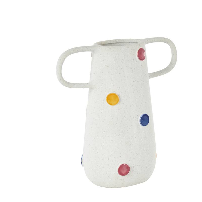 Ceramic Slim Cone Vase with Multicolor Spots and Handles - White - Roche River Decor