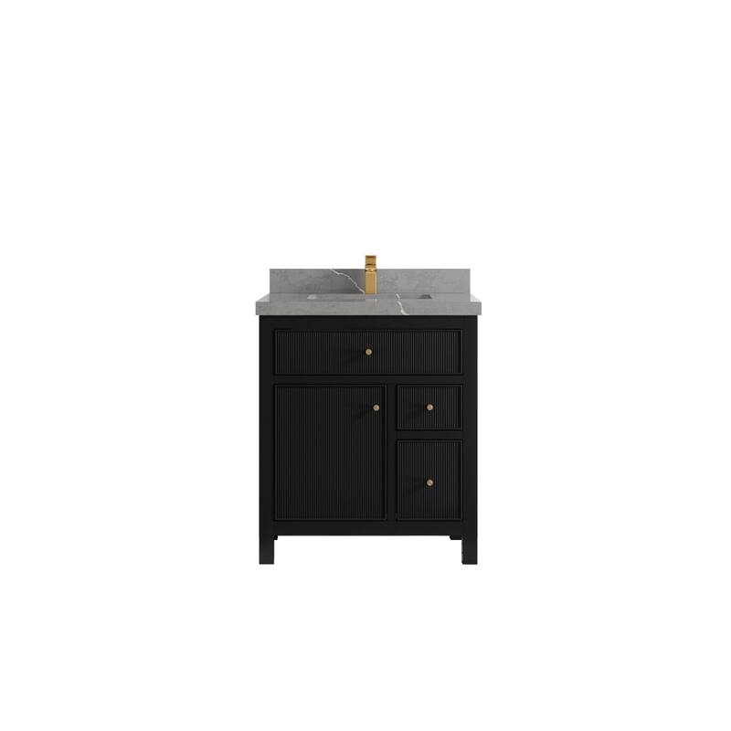 Willow Collections 30 in W x 22 in D Sonoma Free Standing Reeded Single Sink Bathroom Vanity with Countertop - 2" Piatra Gray - Black