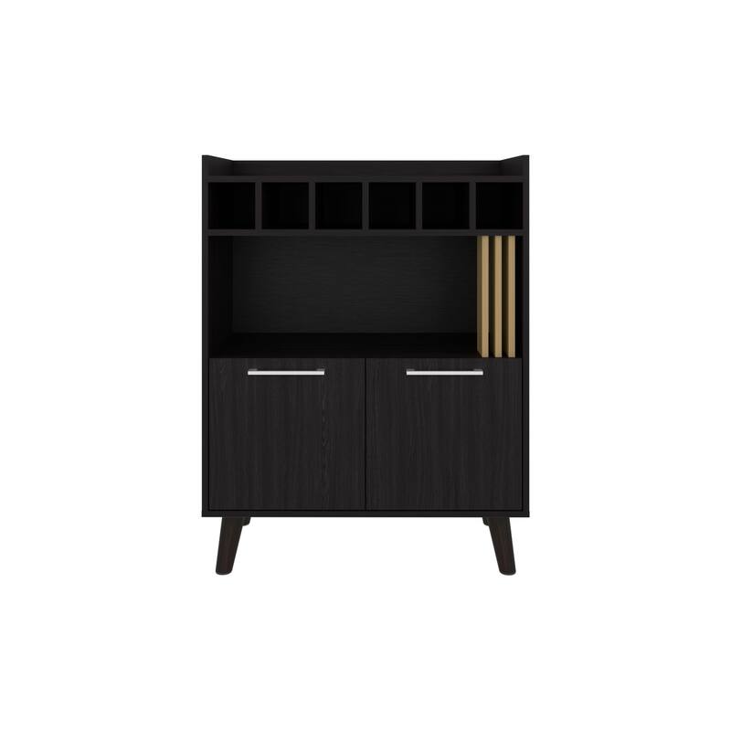 Vance 40" High Bar Cabinet with Six Bottle Cubbies, Two Double Door Cabients, Four Shelves, Living Room, Wine Rack