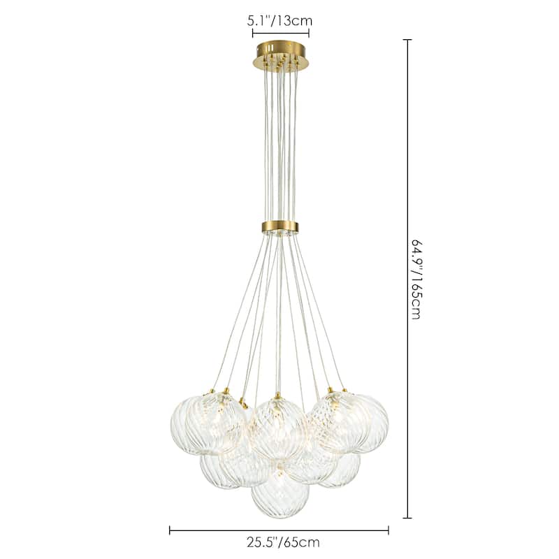 13/ 19-Light Modern Glam Gold Sputnik Cluster Swirled Glass Globe Bubble Chandelier for Dining Room