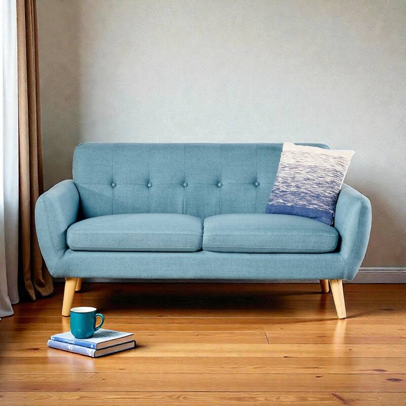 67.25" Button Tufted Loveseat, Mid-Century Modern Upholstered Sofa with Tapered Wood Legs