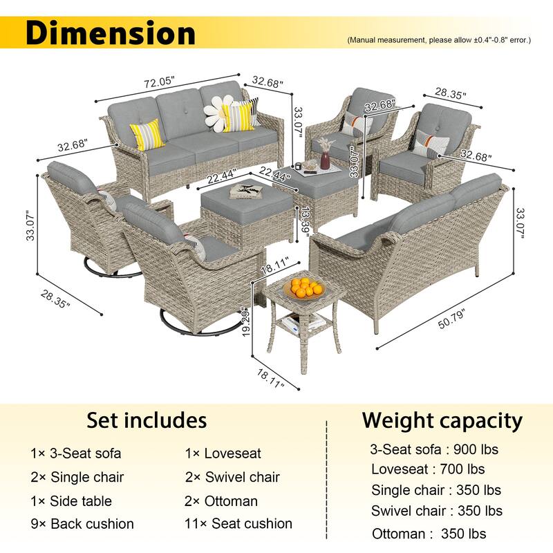 HOOOWOOO 9-piece Wicker High Back Patio Outdoor Swivel Chair Set