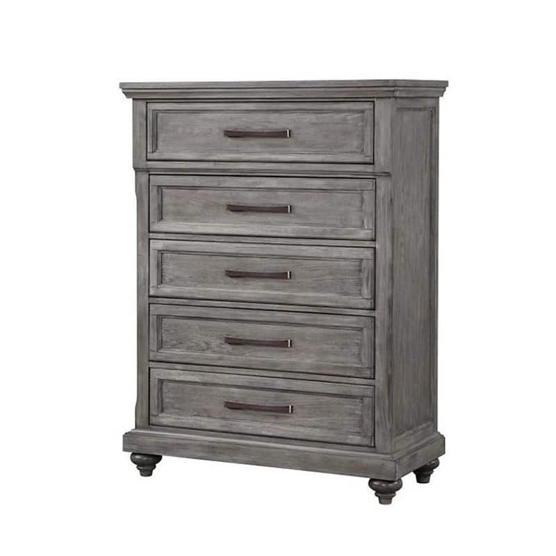 5 Drawers Wooden Chest with Turned Bun Legs in Gray - Gray - 5-drawer