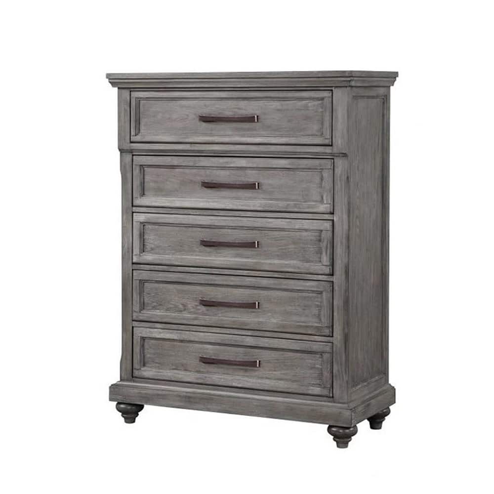 5 Drawers Wooden Chest with Turned Bun Legs in Gray