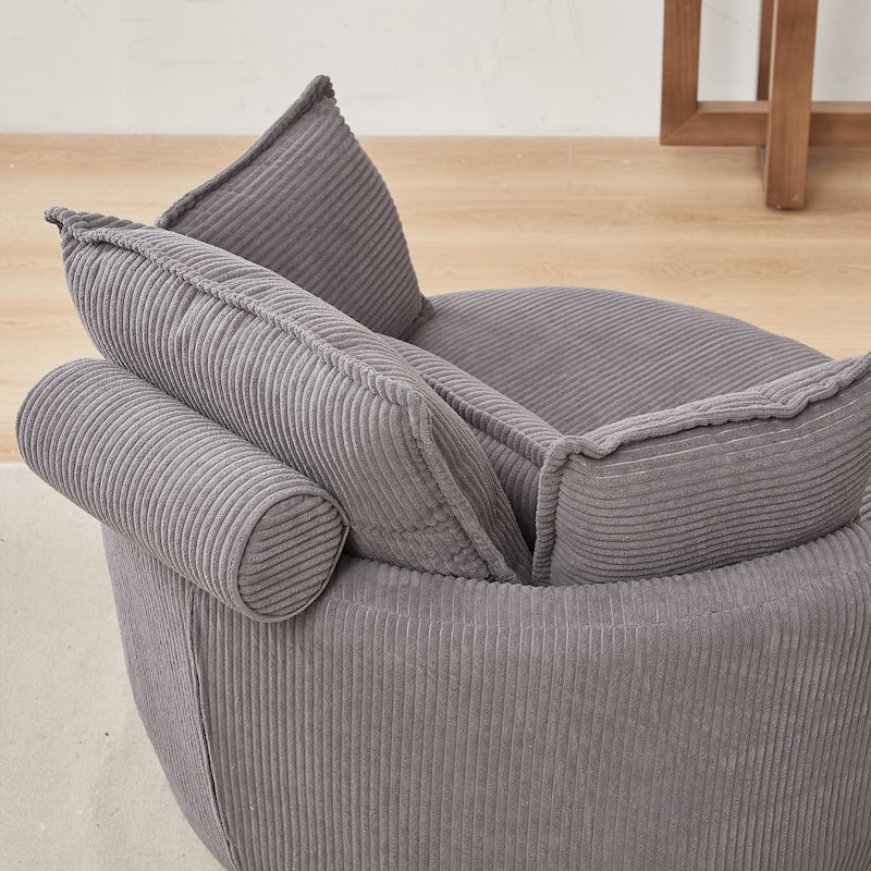 52" Upholstered Swivel Barrel Chair with Moon Storage Ottoman