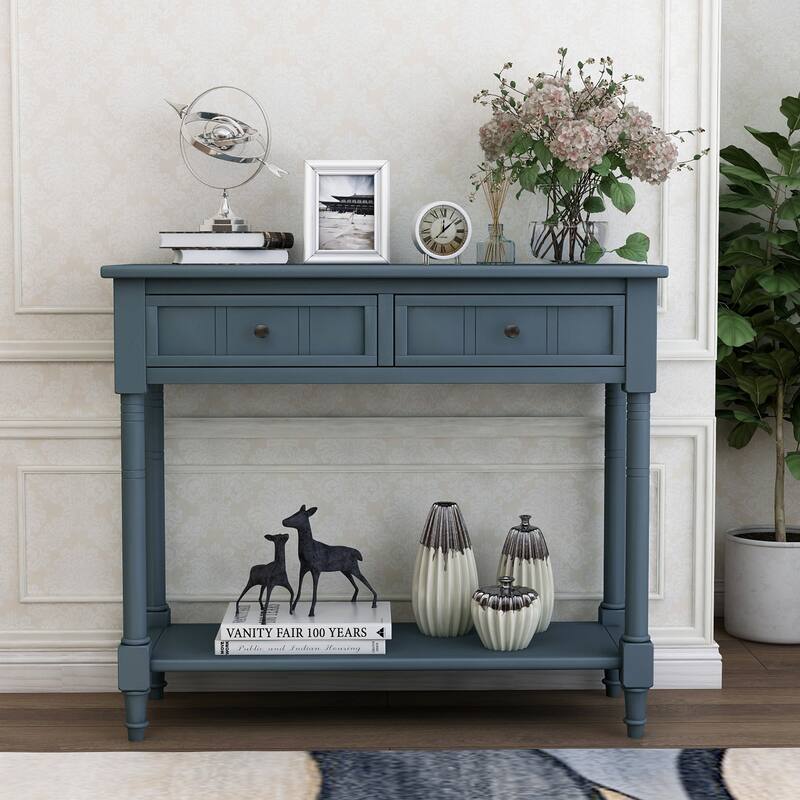 Traditional Console Table with 2-Drawers and Bottom Shelf