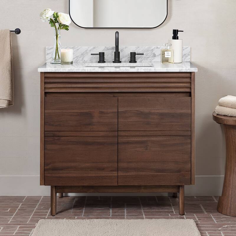 Avanity Carina Bathroom Vanity in Coffee Teak with Carrara White Marble Top - 37" Single Sink